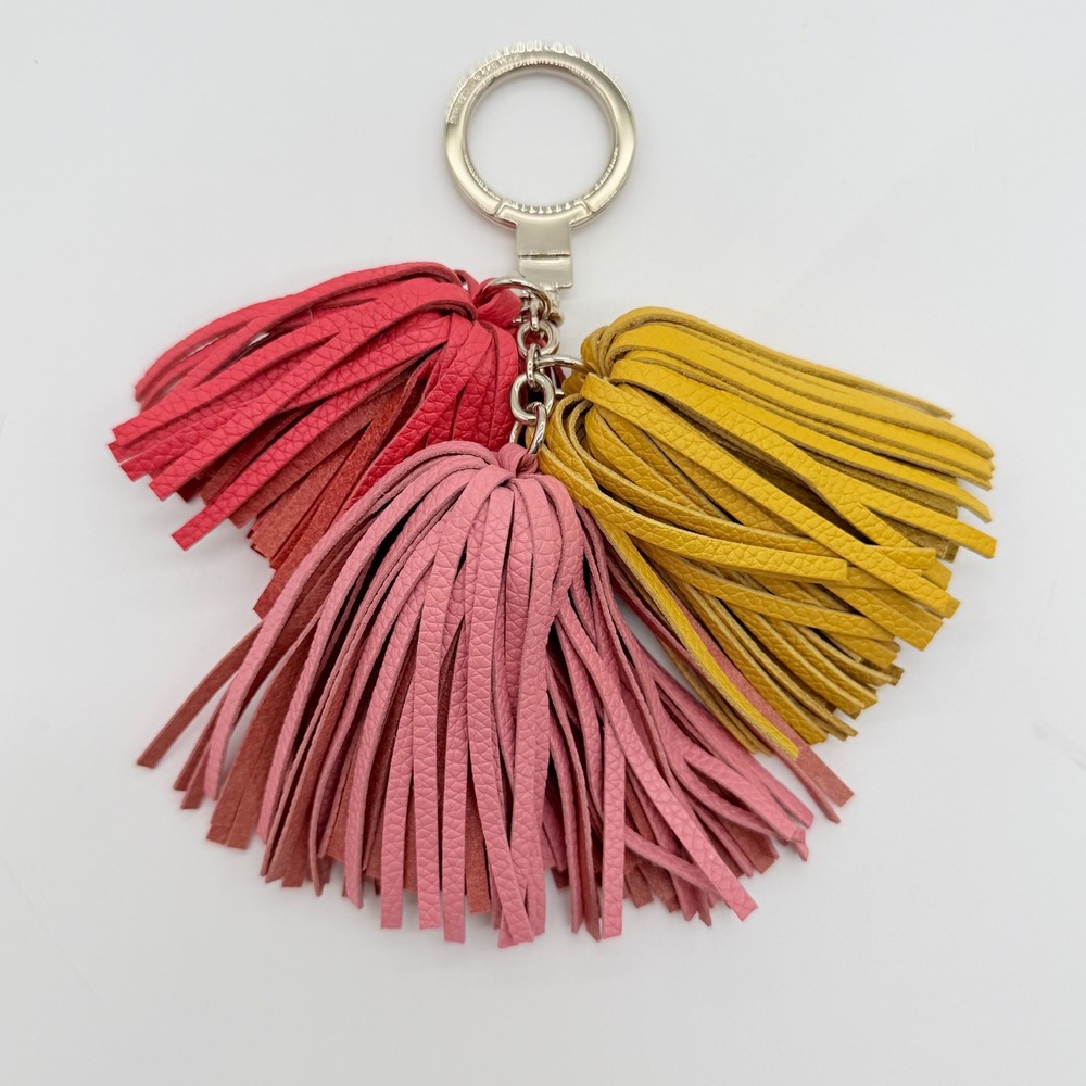 Kate Spade New York Leather Triple Tassel Keychain Bag Charm Pink Yellow Red